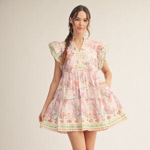 Ruffled Sleeves Floral Babydoll Dress